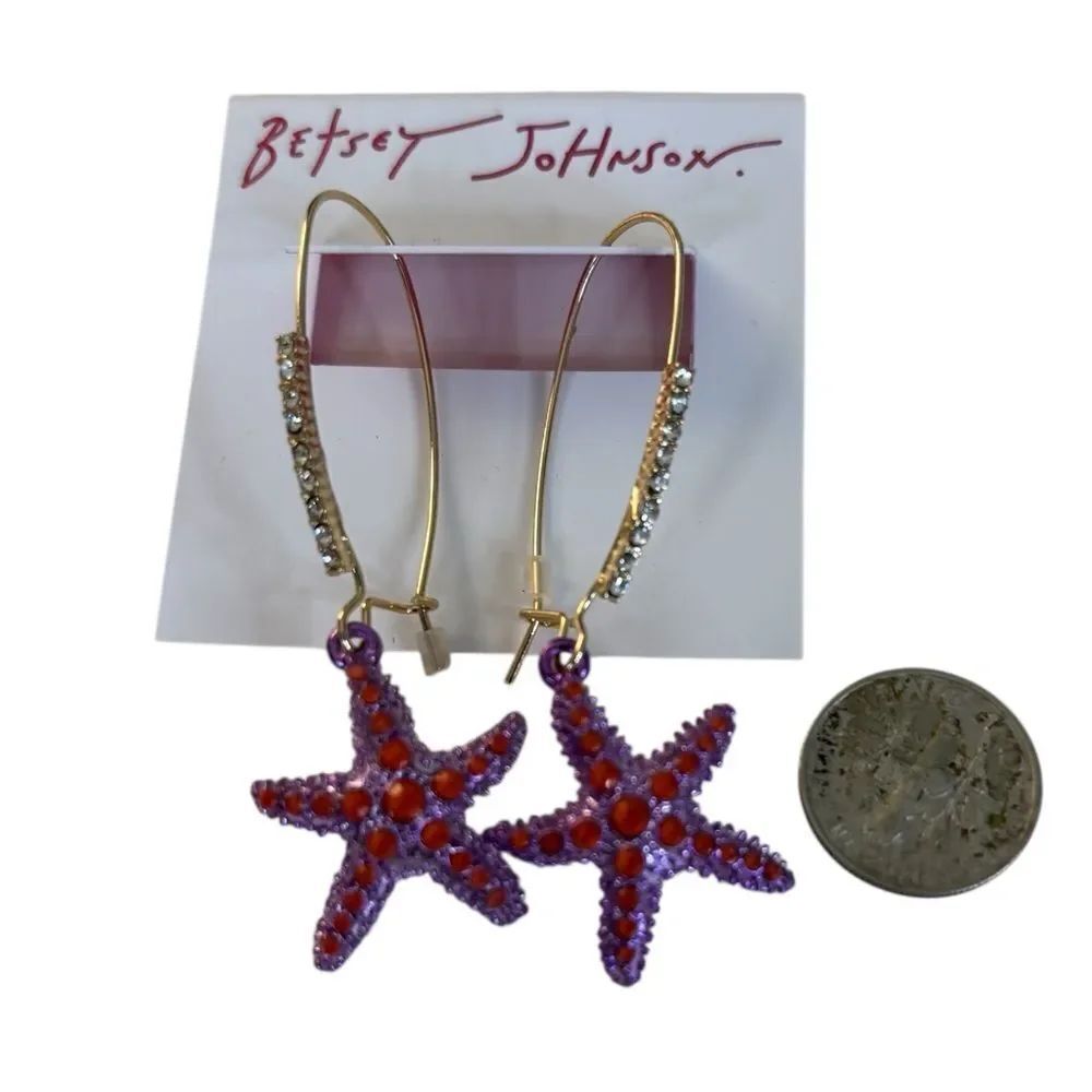 Sparkly Starfish Dangle Earrings w/ Purple & Orange Pave Crystals.